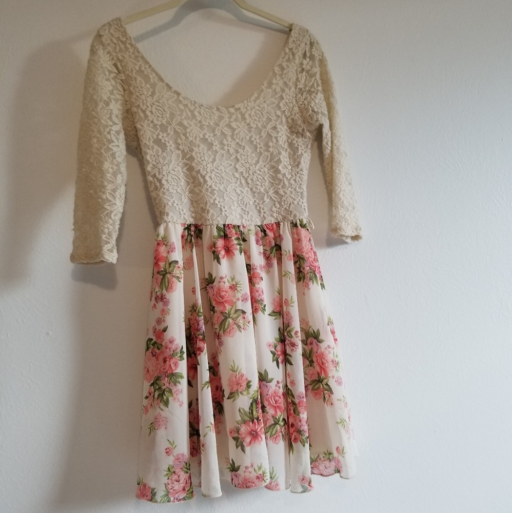Cream lace and floral dress